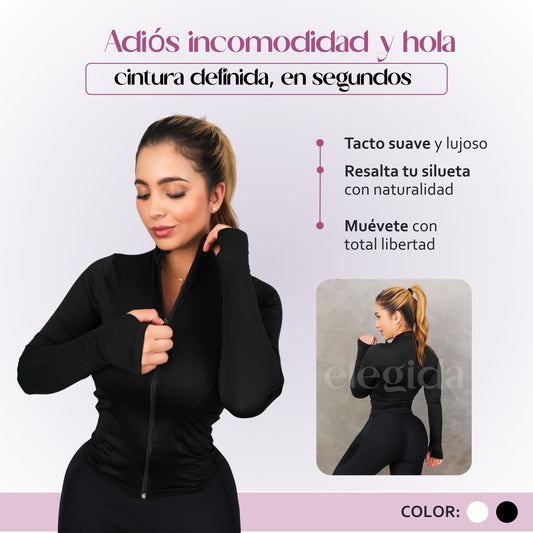 ShapeGlow Jacket- Moldea visualmente tu figura al instante. Diseño que ayuda con estilo y soporte a realzar la cintura.